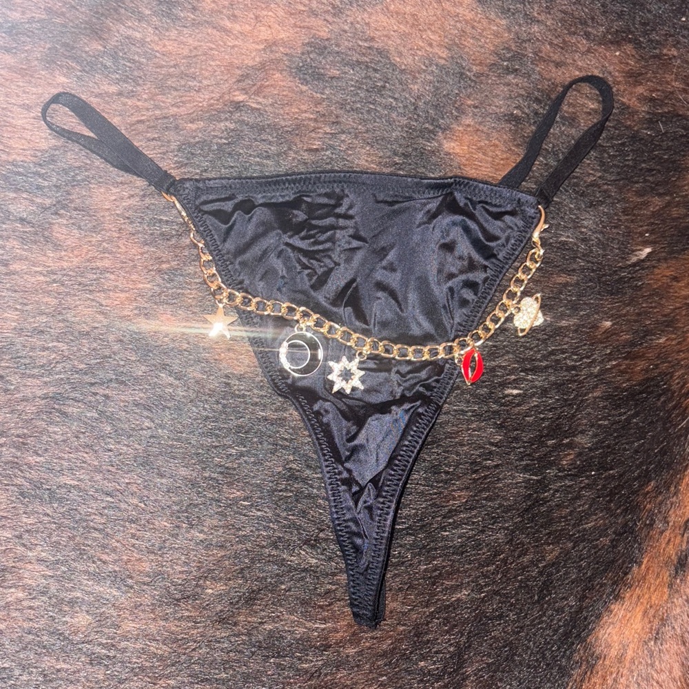 Victoria's Secret Black Panty with Gold Chain Detail